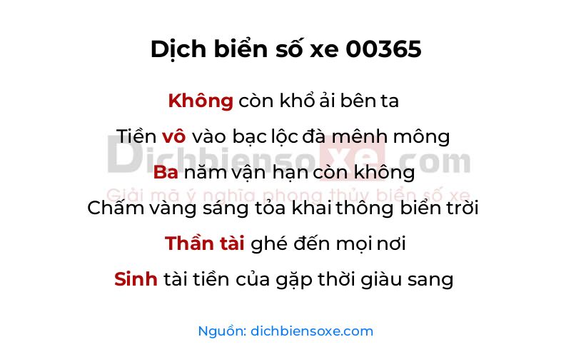 Dịch thơ biển số 00365