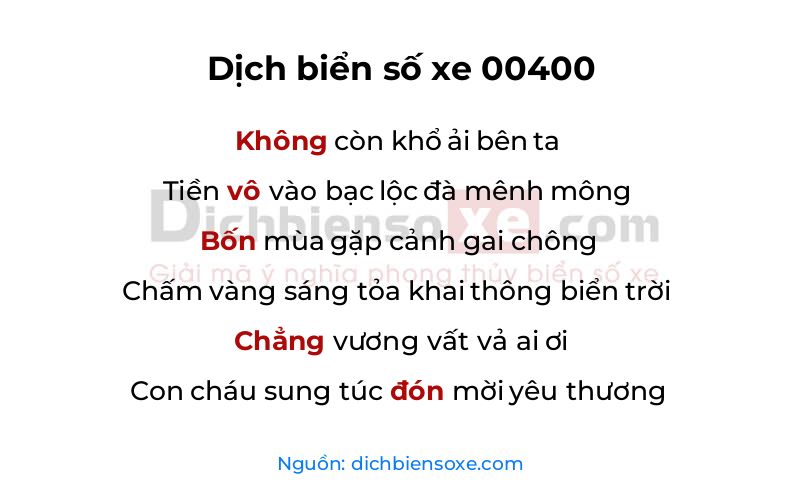 Dịch thơ biển số 00400