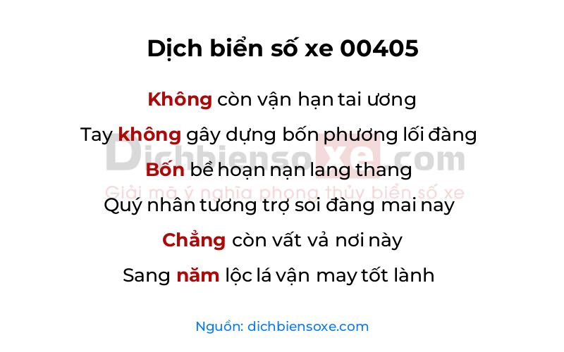 Dịch thơ biển số 00405