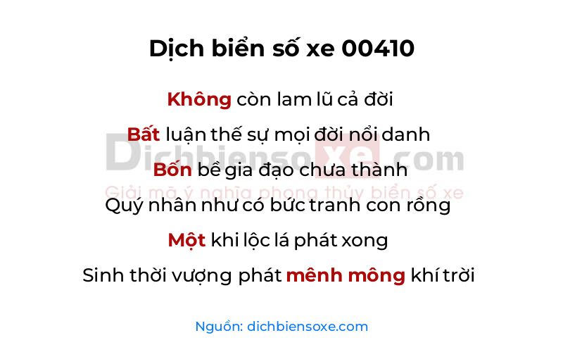 Dịch thơ biển số 00410