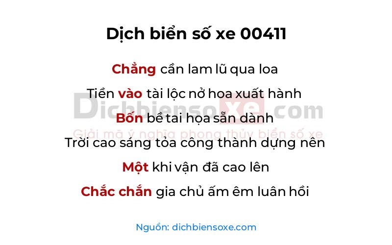 Dịch thơ biển số 00411