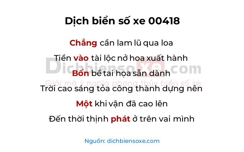 Dịch thơ biển số 00418
