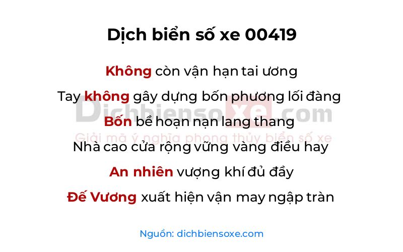 Dịch thơ biển số 00419
