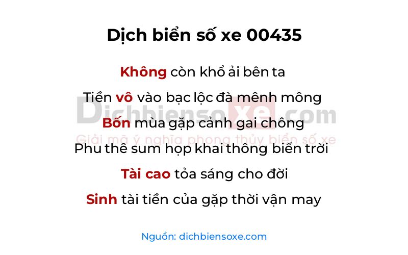 Dịch thơ biển số 00435