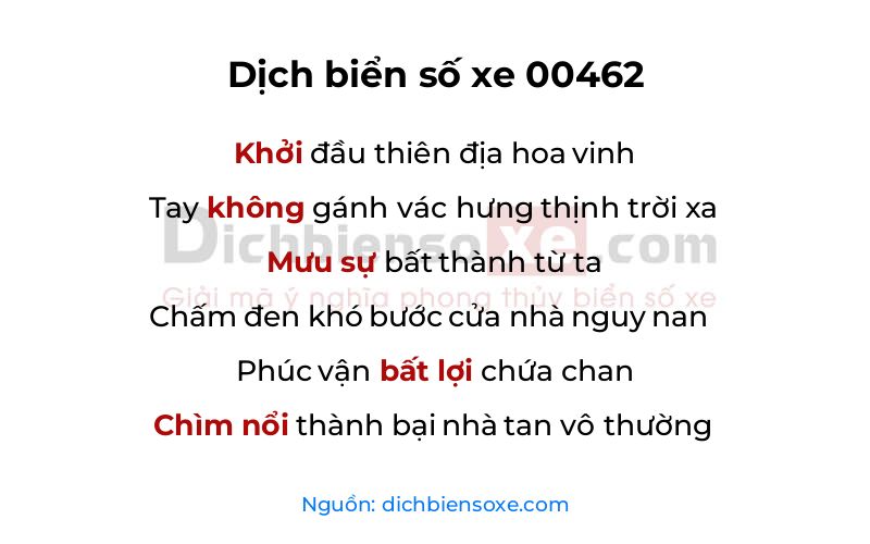 Dịch thơ biển số 00462