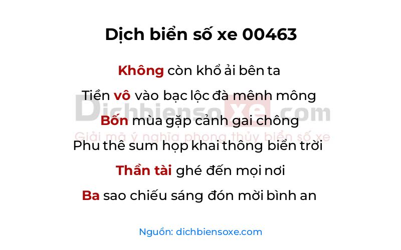 Dịch thơ biển số 00463