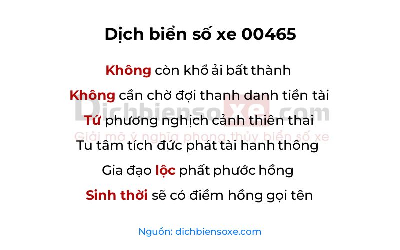 Dịch thơ biển số 00465