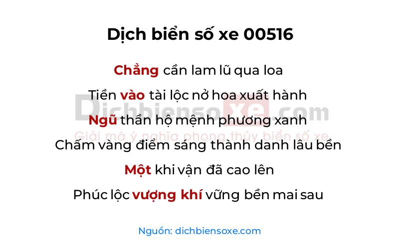 Dịch thơ biển số 00516