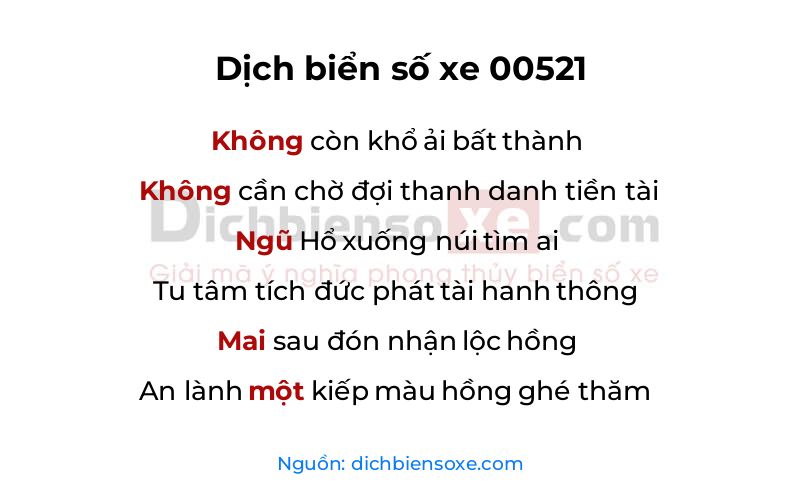 Dịch thơ biển số 00521