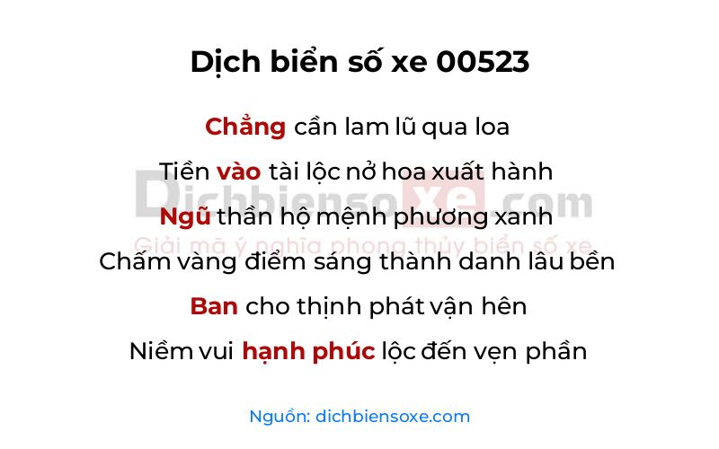 Dịch thơ biển số 00523