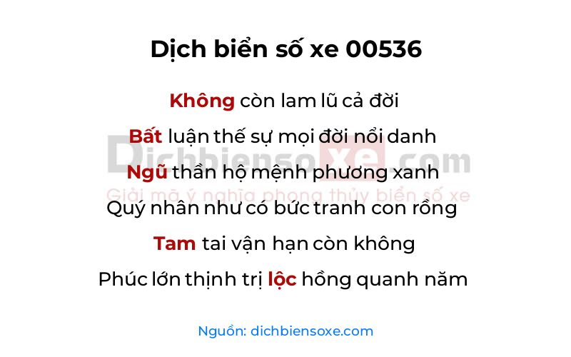 Dịch thơ biển số 00536
