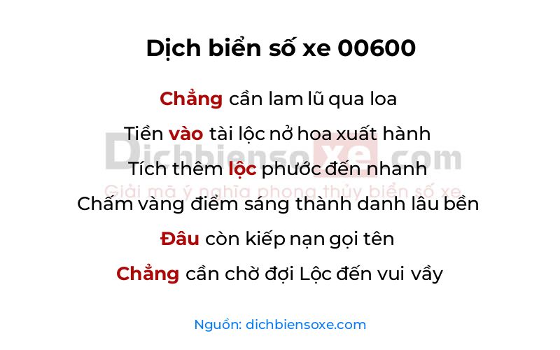 Dịch thơ biển số 00600