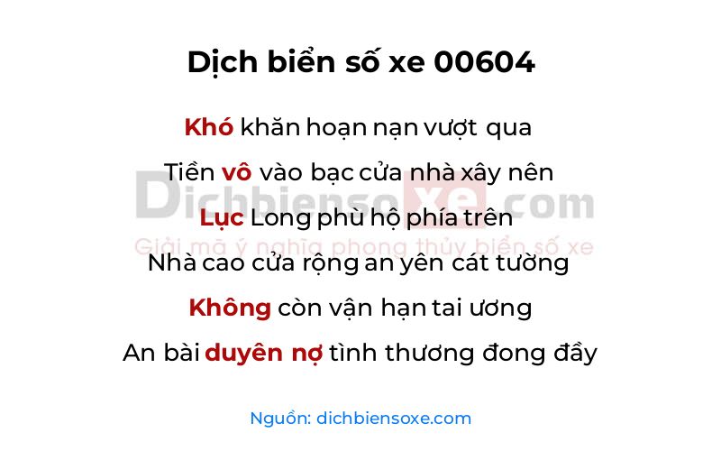 Dịch thơ biển số 00604