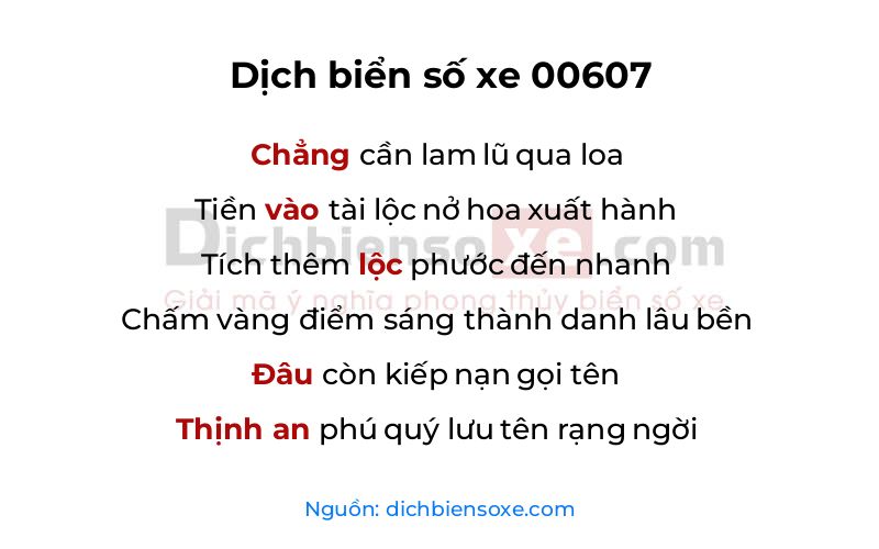 Dịch thơ biển số 00607