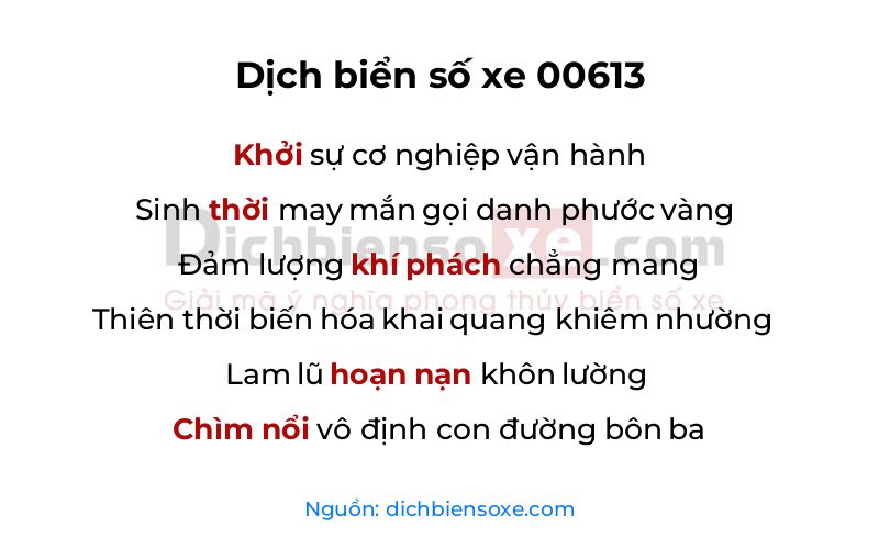 Dịch thơ biển số 00613