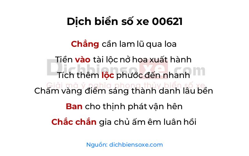 Dịch thơ biển số 00621