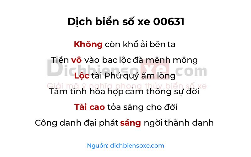 Dịch thơ biển số 00631