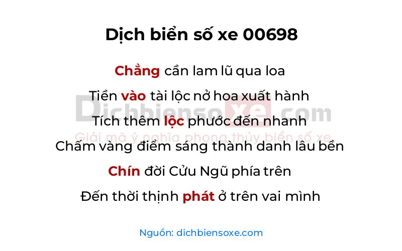 Dịch thơ biển số 00698