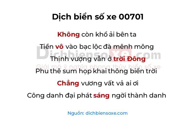 Dịch thơ biển số 00701