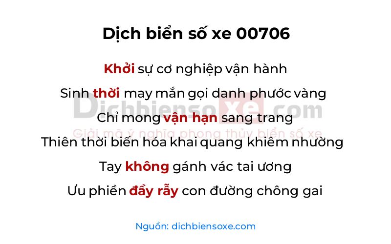 Dịch thơ biển số 00706