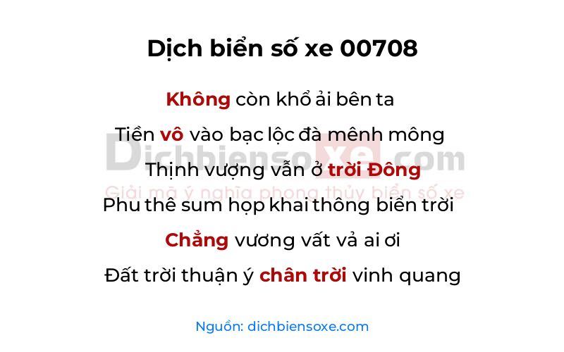 Dịch thơ biển số 00708
