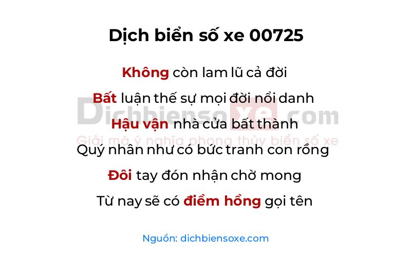 Dịch thơ biển số 00725