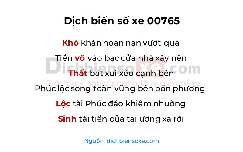 Dịch thơ biển số 00765