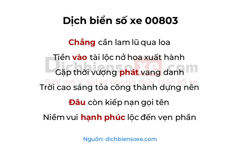 Dịch thơ biển số 00803