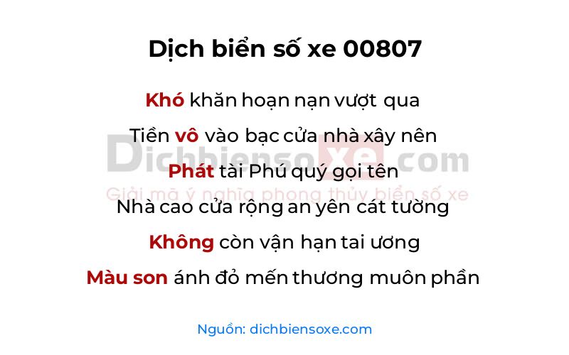 Dịch thơ biển số 00807