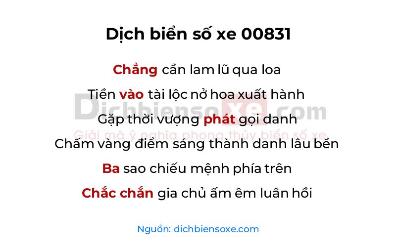 Dịch thơ biển số 00831