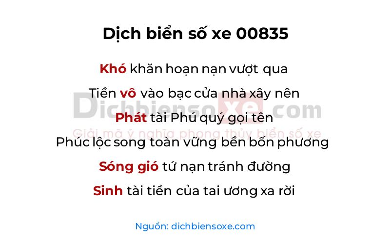 Dịch thơ biển số 00835