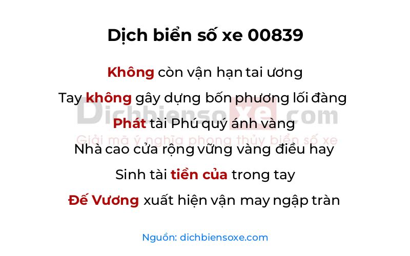 Dịch thơ biển số 00839
