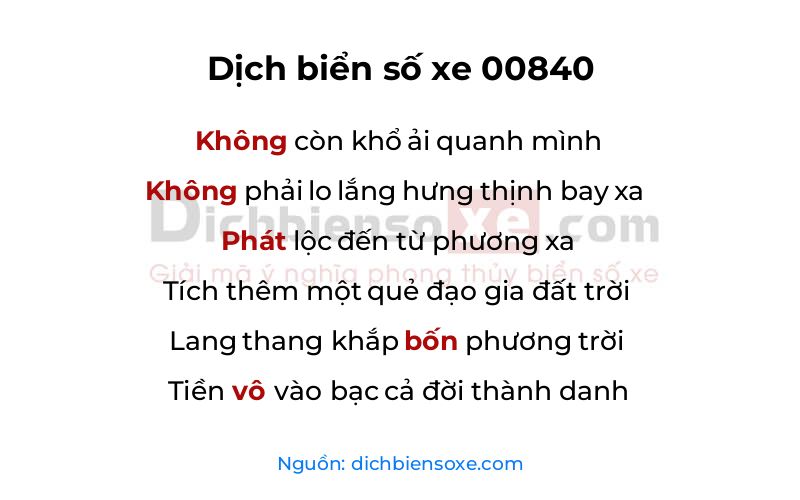 Dịch thơ biển số 00840