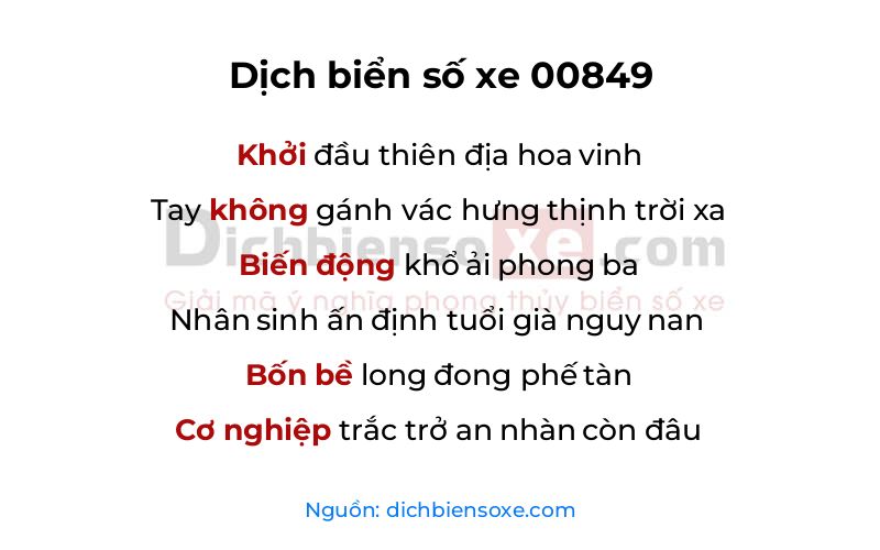 Dịch thơ biển số 00849