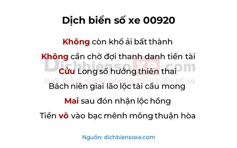 Dịch thơ biển số 00920