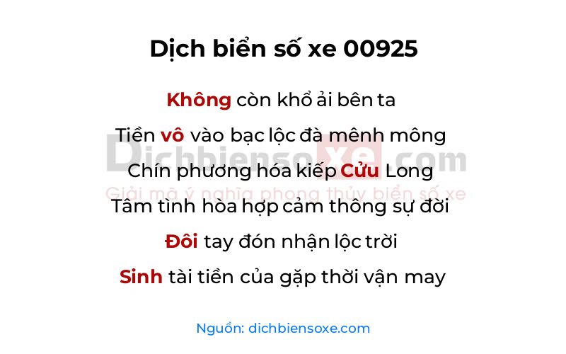 Dịch thơ biển số 00925