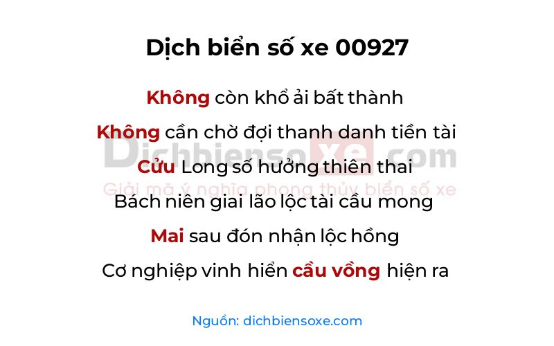 Dịch thơ biển số 00927