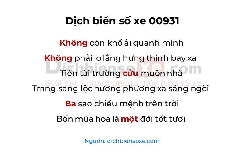 Dịch thơ biển số 00931