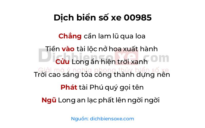 Dịch thơ biển số 00985