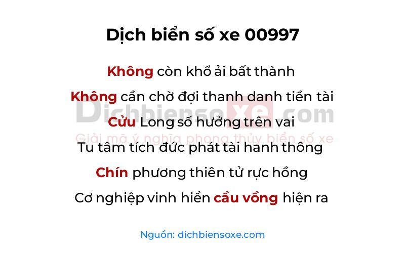 Dịch thơ biển số 00997