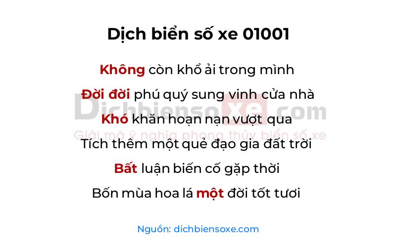 Dịch thơ biển số 01001