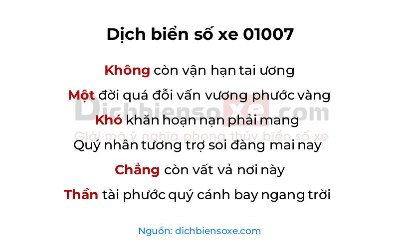 Dịch thơ biển số 01007