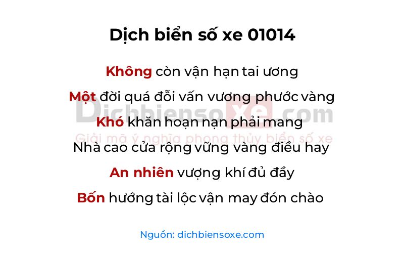 Dịch thơ biển số 01014
