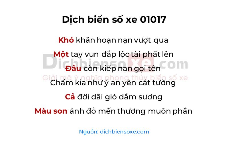 Dịch thơ biển số 01017