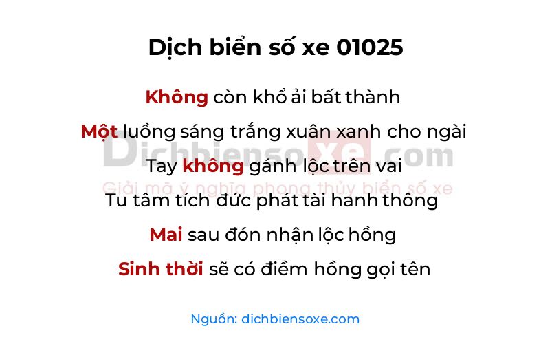 Dịch thơ biển số 01025