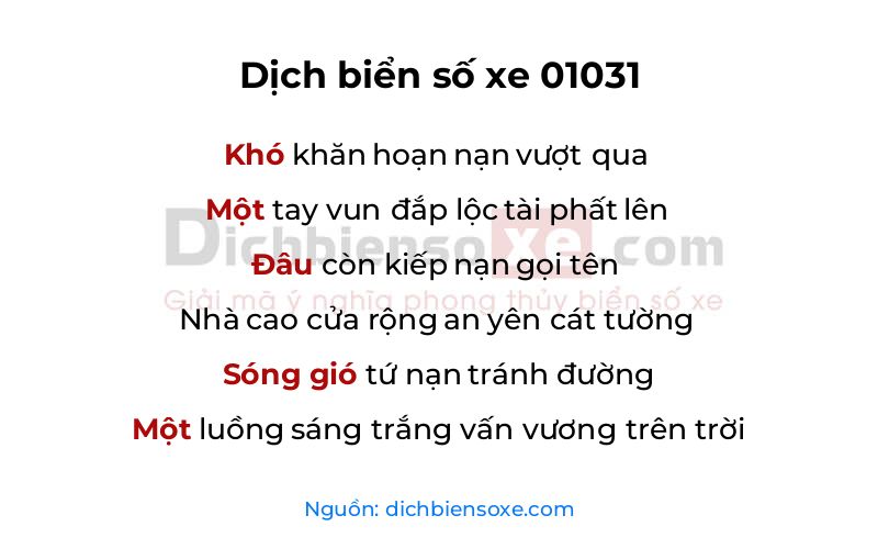 Dịch thơ biển số 01031