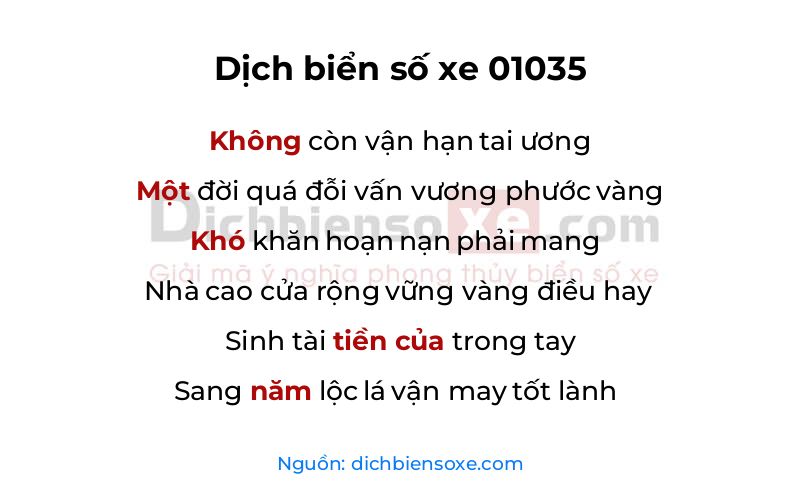 Dịch thơ biển số 01035