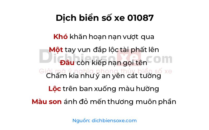 Dịch thơ biển số 01087