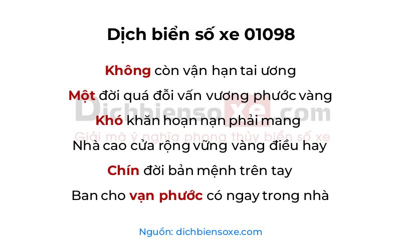 Dịch thơ biển số 01098