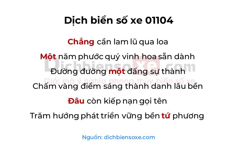 Dịch thơ biển số 01104